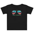 Little Bleats Baby Jersey T-Shirt in Black — Mint Condition Sunglasses design, sizes 6M–24M