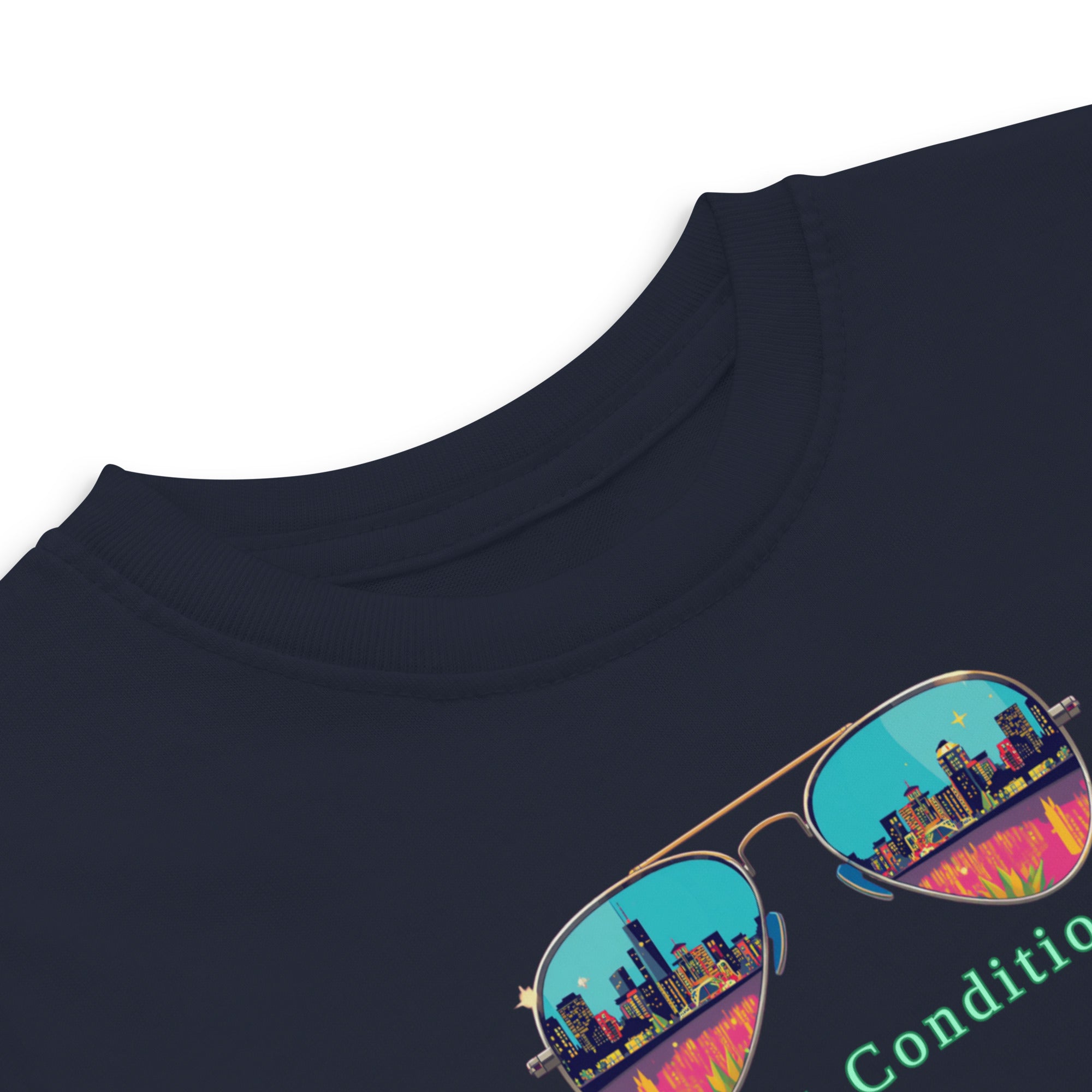 Little Bleats Toddler Jersey T-Shirt in Navy — Mint Condition Sunglasses design, sizes 2T–5/6T