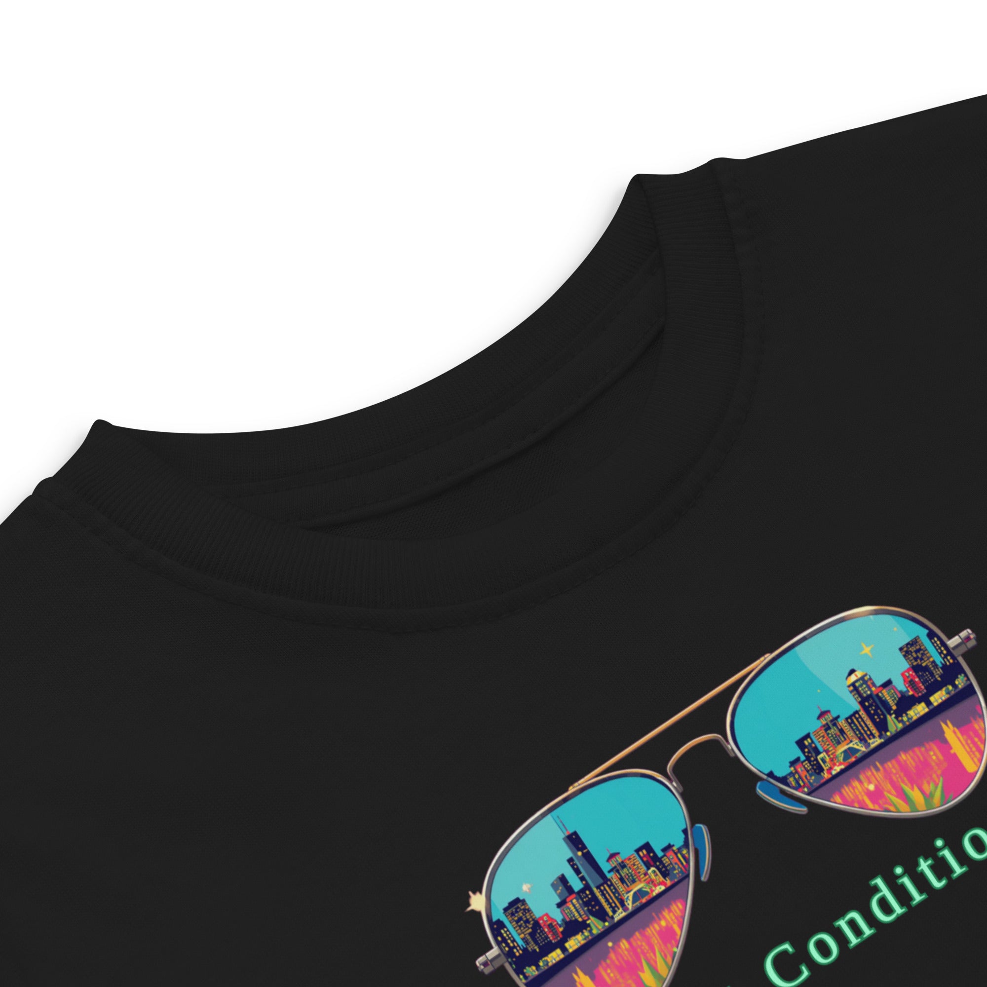 Little Bleats Toddler Jersey T-Shirt in Black — Mint Condition Sunglasses design, sizes 2T–5/6T