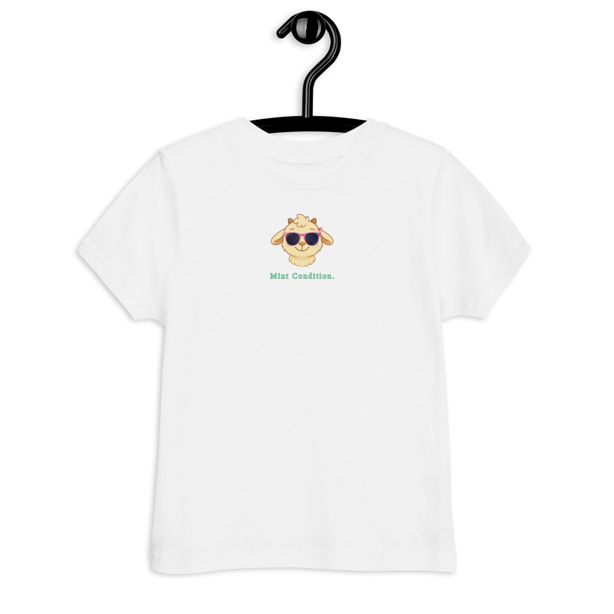 Little Bleats Signature "Minty" Toddler Tee in White — Pink Sunglasses Edition, sizes 2T–5/6T