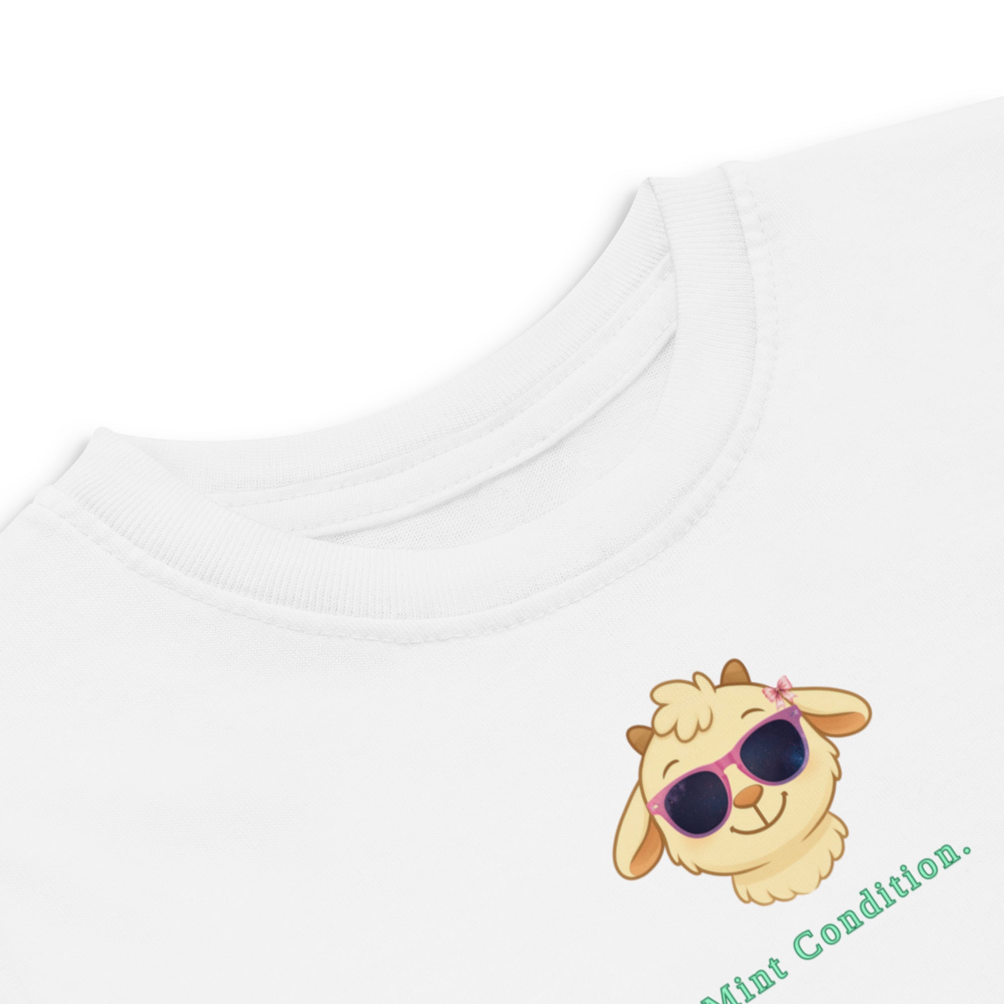 Little Bleats Signature "Minty" Toddler Tee in White — Pink Sunglasses Edition, sizes 2T–5/6T
