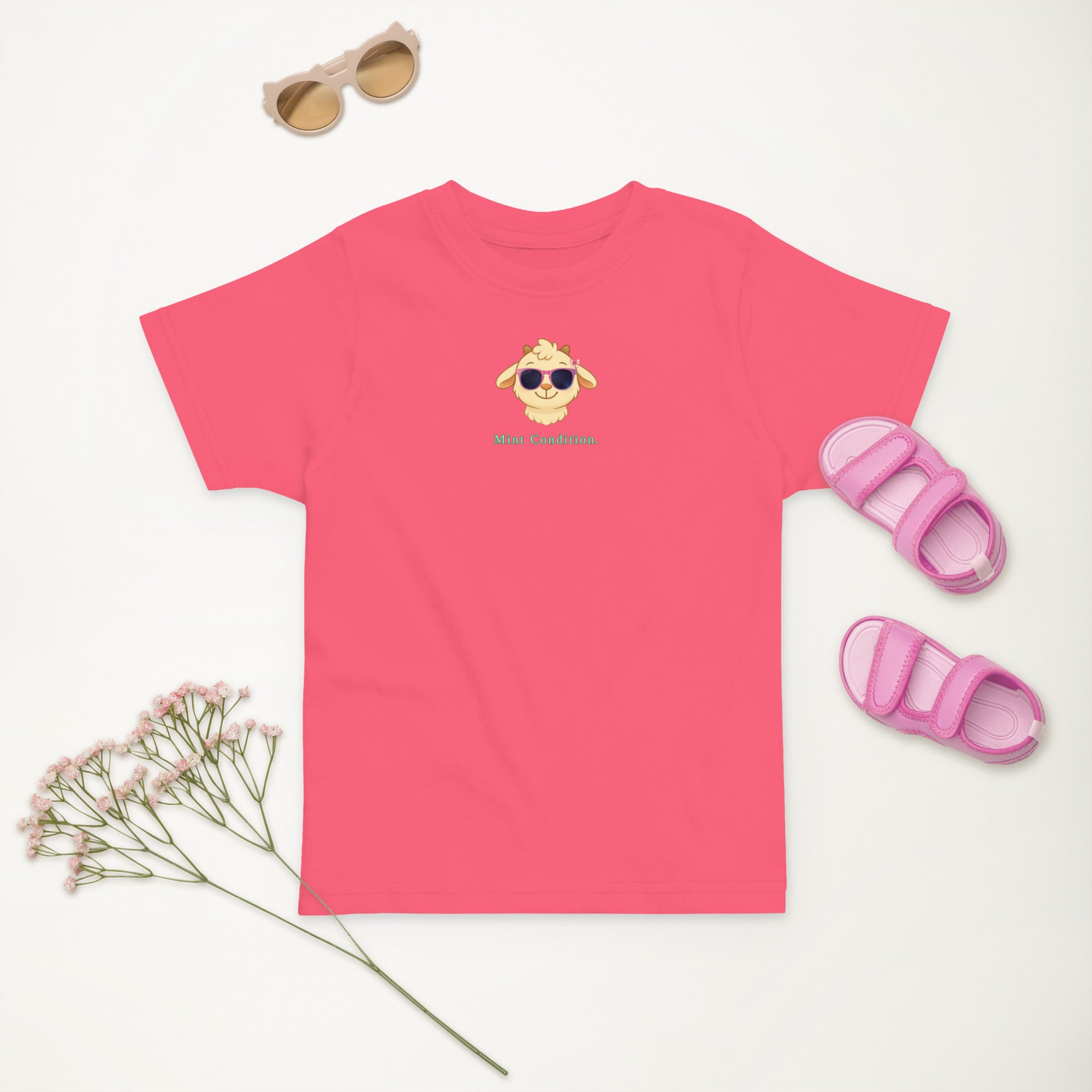 Little Bleats Signature "Minty" Toddler Tee in Hot Pink — Pink Sunglasses Edition, sizes 2T–5/6T